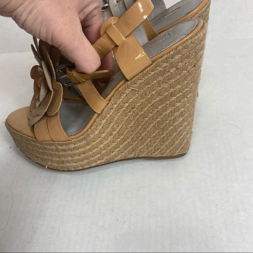 Vera Wang Lavender Floral Leather Wedge Platform Heels‎ Sandal Espadrilles Sz 8